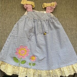 Blue and White Striped with Floral Appliqué Blueberi dress